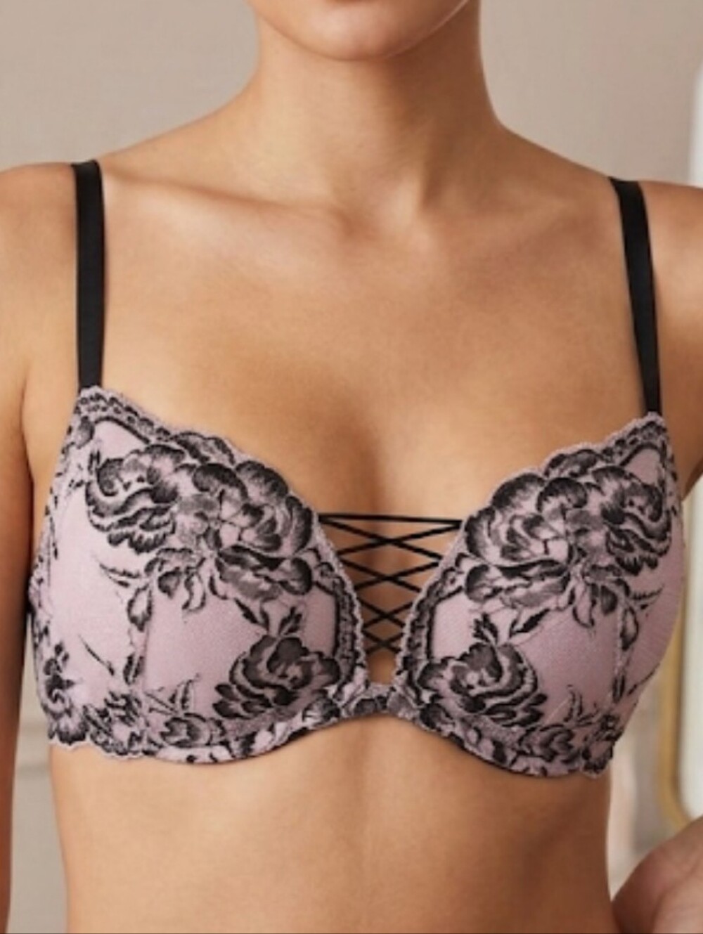 La SENZA Black and Pink Lace Bra